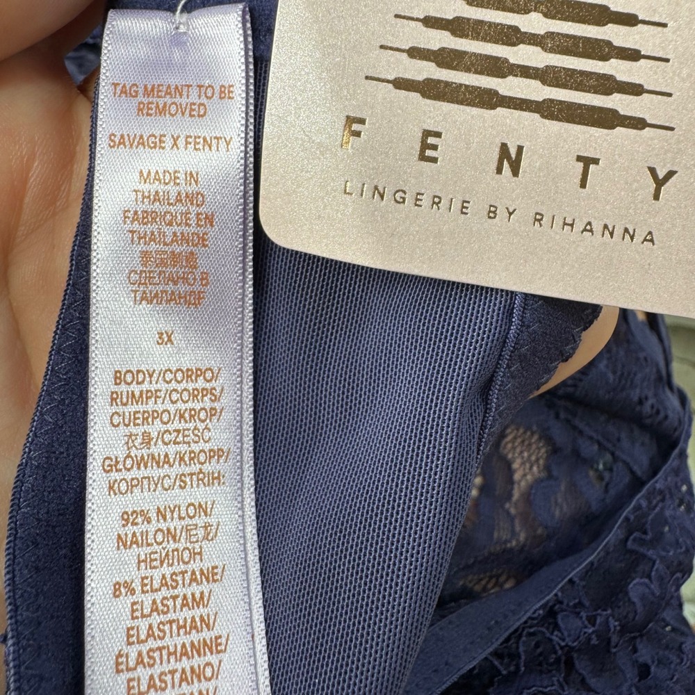 Savage X Fenty Bodysuit Women Plus 3X lingerie Navy Blue Floral Lace Sexy - Picture 4 of 14